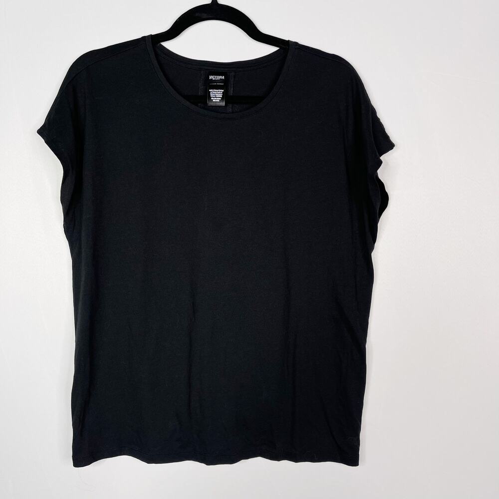 Victorias Secret Sport XSmall XS Black Glitter Logo Tie Back Tee Tshirt Spellout
